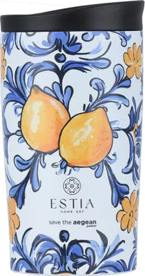 Image de ESTIA | Tasse à café - 350 ml - Tasse isotherme avec couvercle étanche - Motif citron