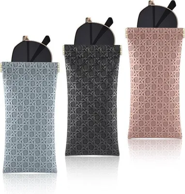Immagine prodotto di Set di 3 custodie per occhiali da sole - Custodia portatile per occhiali da sole con panno per la pulizia - Custodia sottile per occhiali da sole, per uomo e donna