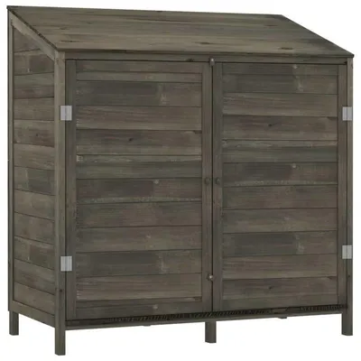Imagen del producto de Caseta para herramientas de jardín, fabricada en madera maciza resistente, diseño impermeable, color marrón