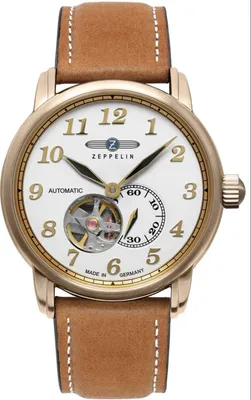Immagine prodotto di Orologio da uomo, movimento automatico a vista, quadrante bianco - Modello Zeppelin: 7664-1