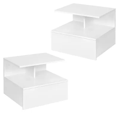 Produktbild von 2er-Set wandhängende Nachttische - Wand-Nachttisch aus Holz - 40 x 35 x 31 cm - Schublade - Modern - Weiß
