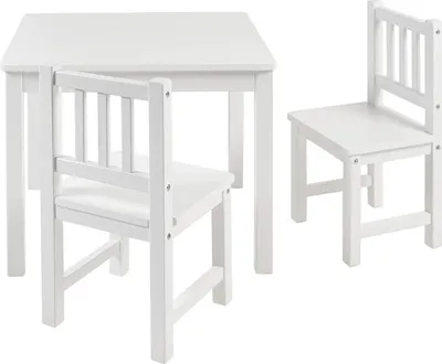 Produktbild von BOMI® Kindertisch mit 2 Stühlen Amy aus Kiefer Massiv Holz für Kleinkinder, Mädchen und Jungen Weiß