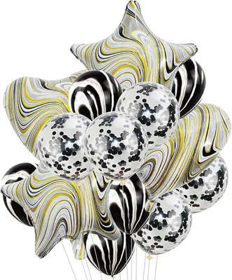 Produktbild von Luftballons Geburtstag, Luftballons Schwarz Gold, Herzluftballons, Folienballon, Latex Ballons Schwarzer Weiß Golden Konfetti für Hochzeit Valentinsta