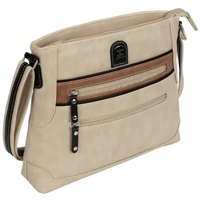 Produktbild von Damen Tasche Schultertasche Henkeltasche Handtasche Leder Optik CREAM-BRAUN (15100)
