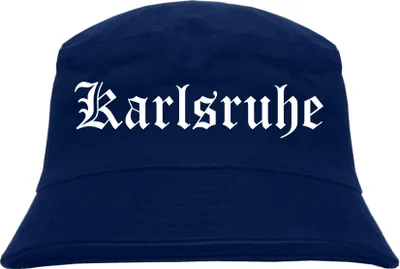 Produktbild von Karlsruhe Fischerhut - Dunkelblau - Altdeutsch - bedruckt - Bucket Hat Anglerhut Hut L/XL Dunkelblau