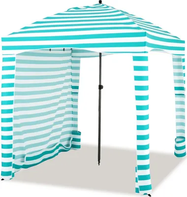 Produktbild von Tragbares Strandcabana-Zelt 183x183cm, faltbares Strandsonnenschutz-Zelt mit Tragetasche, Sandsackanker, abnehmbarer Seitenwand & 8 Sandsäcken (Grün)