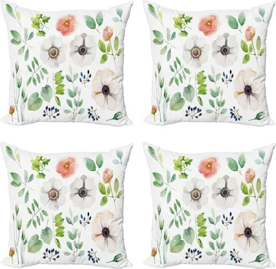 Produktbild von ABAKUHAUS Windröschen Kissenbezug Set (4 Stück), floral Element, Moderner Doppelseitiger Digitaldruck, 40 cm x 40 cm, Mehrfarbig