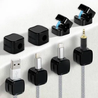 Image de Supports magnétiques pour câbles, lot de 8, noir