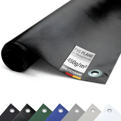 Image de (450g/m²) Bâche pour camion/PVC avec œillets, bâche en tissu de couverture (noir RAL9005, 3m x 2m)