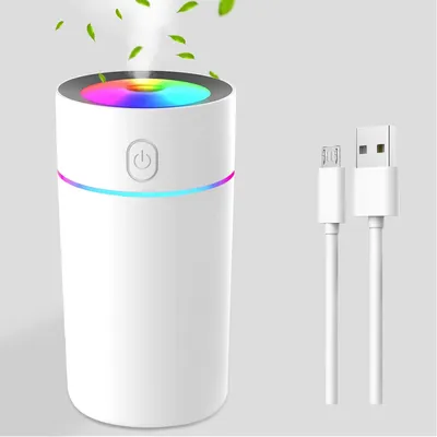 Produktbild von Tragbarer Mini-Luftbefeuchter mit 7-farbigen Lichtern, kleiner Luftbefeuchter mit kühlem Nebel für den Schreibtisch, Luftbefeuchter fürs Auto