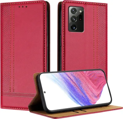 Obrázek produktu pro Pouzdro pro Samsung Galaxy Note 20 kožené flipové pouzdro s funkcí stojánku červené