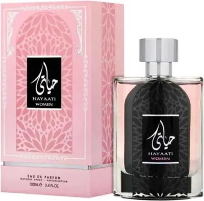 A perfume bottle and its box are displayed side-by-side against a white background.