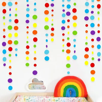 Produktbild von Regenbogen Girlande Bunte Kreispunkte 14 Meter Papier Banner für Party Dekoration