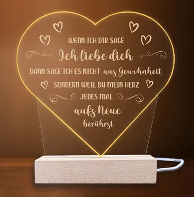 Produktbild von INDIGOS UG - LED Nachttischlampe - Herz - Spruch 13 - Valentinstag - Herz mit Spruch - Nachtlicht - 3D-LED-Lampe - Weihnachten, Geburtstag - Geschenk für Freund, Freundin, Familie - Liebe