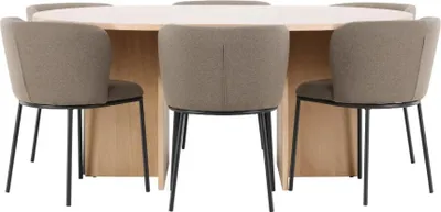 Produktbild von Strada Essgruppe Ausziehtisch Ø120cm, 170cm und 6 Stühle whitewash, braun.