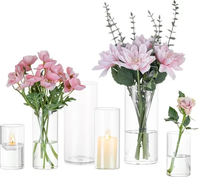Produktbild von Zylindrische Glasblumenvasen Klar - 2 Sets Glasvasen Moderne Basisvasen - Tischdekoration Hochzeit - Tischdekorationen Blumen Rosen Pampasgras Kerzenhalter - Für Wohnzimmer Ornamente - 10/15/20Cm Hoch