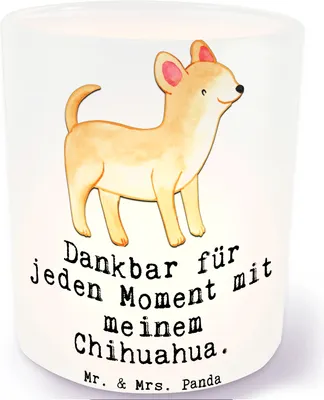Produktbild von Mr. & Mrs. Panda Glas Teelichthalter Chihuahua Moment - Transparent - Geschenk, Outdoor Windlicht, aus, Kerzenglas, Kerzenhalter, tischlicht, Deko