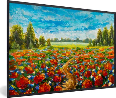 Produktbild von MuchoWow® Gerahmtes Poster Ölfarbe - Malerei - Blumen - Landschaft 90x60 cm - Poster mit Schwarzem Bilderrahmen Wandposter Rahmen Foto Bilder - Fotorahmen - Foto-Plakat