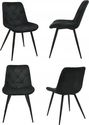 Image de Ensemble de 4 fauteuils rembourrés LUCCA, couleur noire, en velours, avec capitonnage, pour salle à manger et salon