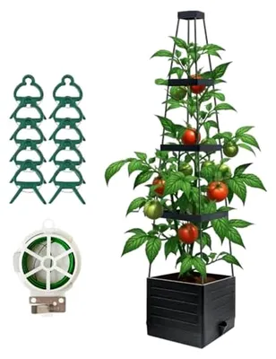 Produktbild von Tomatenpflanzkübel mit Rankgitter und Wasserspeicher, Selbstbewässernder Pflanzbehälter für Tomaten, Rankhilfe für Kletterpflanzen