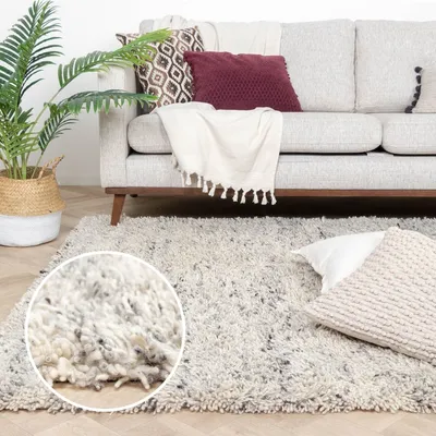 Produktbild von Volero - Hochflor Wollteppich - Royal Creme Grau - 200x290 cm - Wohnzimmer, Esszimmer, Schlafzimmer - Ländlich, Modern, Skandinavisch