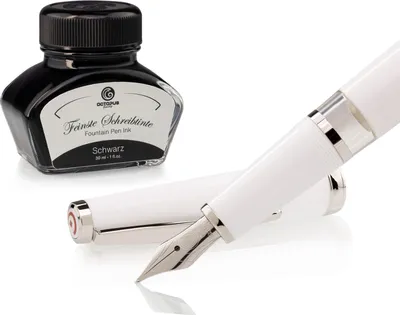 Obrázek produktu pro Sada plnicích per Cleo Skribent Classic Palladium White, plnicí pero s pístem a 30 ml černého inkoustu