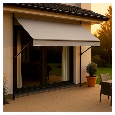 Produktbild von Klemmmarkise Style mit Handkurbel, für Terrasse und Balkon, einfache Montage ohne Bohren, Germany, hochwertiger Stoff, UV-beständig, höhenverstellbar, wasserabweisend, 350 cm Hellgrau
