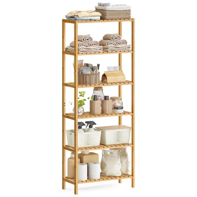 Produktbild von SONGMICS Badezimmerregal, Badregal, Küchenregal, Schuhregal mit 6 Ebenen, Standregal aus Bambus, 26 x 60 x 160,9 cm, für Bad, Wohnzimmer, Flur, Küche