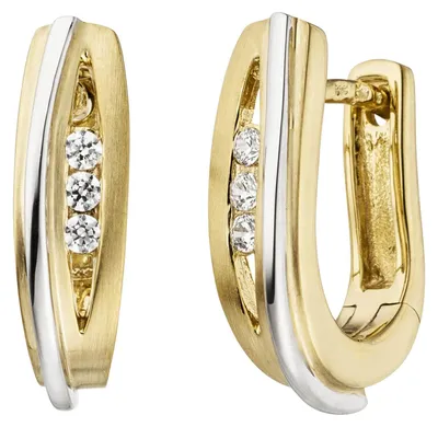 Produktbild von Creolen Ohrringe mit weißen Zirkonia 375 Gold Gelbgold Weißgold bicolor mattiert