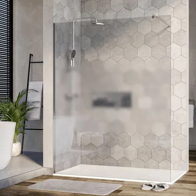 Produktbild von Duschabtrennung Walk-In Nano Echtglas EX101 - Milchglas-Streifen - 10 mm - Wandprofil Chrom - Breite wählbar, Breite Walk-In:1400mm