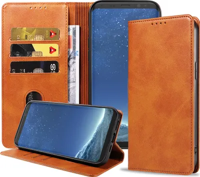 Produktbild von Smartphonica Samsung Galaxy S8 leren hoesje  met magnetische sluiting en pashouders book case – Bruin