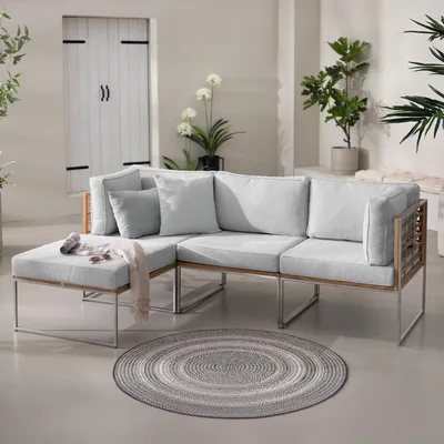 Produktbild von home24 Loungeset - 4-teilig - Webstoff / Teak Massiv