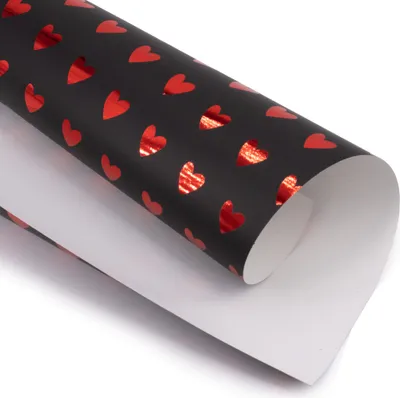 Produktbild von Geschenkpapier Herzen 70cm x 2m Rolle Schwarz / Rot glänzend