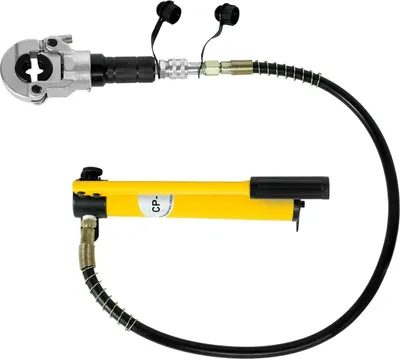 Immagine prodotto di Pinza idraulica - Pinza per tubi - Forza di pressatura 6 t - V 12–28 mm - TH 16–32 mm - Corsa 16 mm - Per PEX/PB/rame/alluminio - Giallo