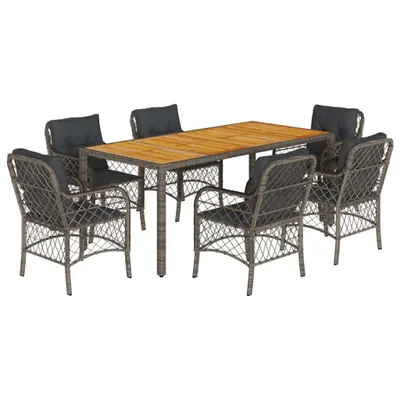 Image de vidaXL Ensemble de jardin 7 pièces avec coussins Gris Poly rotin