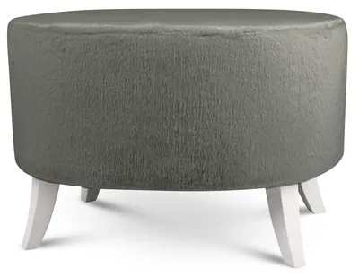 Produktbild von MG Design Ovaler Kunstfell-Hocker 62 x 72 cm in Grau mit Holzbeinen - Gepolsterter Fußhocker für Wohnzimmer oder Schlafzimmer