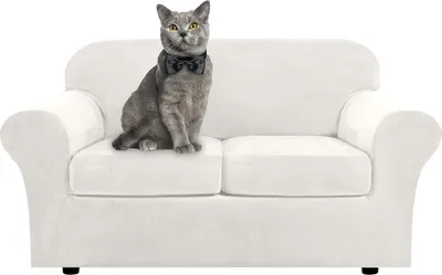 Produktbild von Samt Sofa Schonbezug Soft Stretch Couch Bezug High Elasthan Möbel Protector, 2-Sitzer / 147-183 cm,Elfenbein weiß