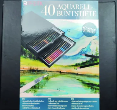 Produktbild von 40 Aquarell-Buntstifte in Schubladen-Box inklusive 2 Pinselstifte