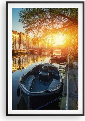 Produktbild von Gerahmtes Poster - Schwarzer Rahmen - Kanal Boot Amsterdam Wasser - 61x91,5 cm - Wand Bild - Wanddeko - Wandbilder - Wandposter - Bilderrahmen - Bilder - Kunstdruck - Wandbild - P2BPA61x91-2857