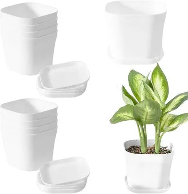 Immagine prodotto di Vasi da fiori in plastica - Vasi da fiori per interni - Sistema drenante - 9x9x8 cm - Bianco