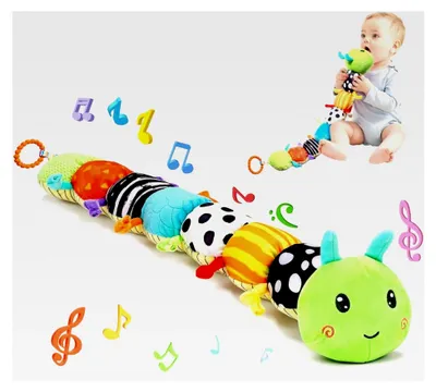 Produktbild von Plüschtier Raupe Spielzeug, Babyspielzeug für 0 bis 6 Monate, Sensorik Raupe mit Greifring, Rassel, Spiegel und Knisterpapier, Montessori Spielzeug für die Bauchlage, für Neugeborene Jungen und Mädchen