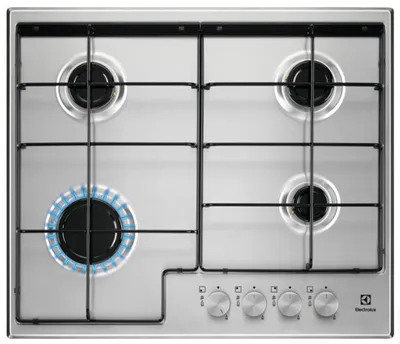 Produktbild von Electrolux EGS6424X Einbau-Gaskochfeld aus Edelstahl, vier Brenner, emaillierte flache Topfgitter