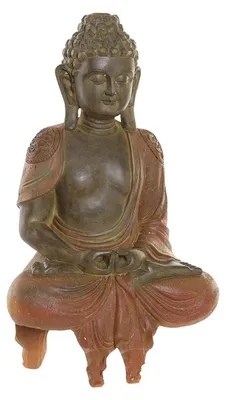 Sitzender Buddha, braun/orange, Harz, 24,5x14x40,5 cm