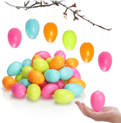 Produktbild von com-four® 36x Ostereier zum Aufhängen - Osterdeko in schönen Pastellfarben - Deko Ostereier aus Kunststoff - Größe: 6 cm
