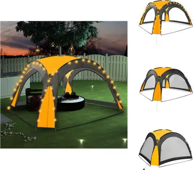 Obrázok produktu pre vidaXL Párty stan s LED a 4 bočnými stenami 3,6x3,6x2,3 m žltý - Pavilóny a párty stany
