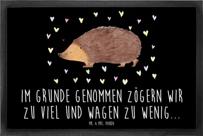 Produktbild von Mr. & Mrs. Panda Fußabstreifer Igel Herzen 60 x 90 cm - Schwarz - Geschenk, Lustige Sprüche, Schmutzmatte, fußmatte, Kuss, Schuhabstreifer, Vertrauen, Herz, Fussmatte