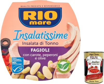 Produktbild von 6x Rio Mare Insalatissime fagioli e tonno Mischung aus Bohnen und Thunfisch 160g + Italian Gourmet polpa 400g