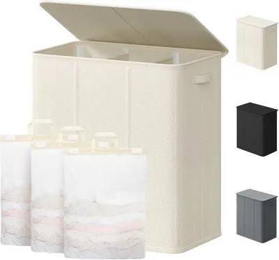 Obrázek produktu pro Pračka se 3 přihrádkami – třídič s víkem a úchyty – odnímatelné pytle na prádlo – sušák na prádlo 40 x 30 x 112 cm
