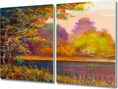 Produktbild von Coloray Kochplattenabdeckung Herdabdeckplatte 2x40x52 cm Hackbrett Schneidebrett Küchenbrett - Malerei Wasser Baum
