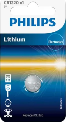 Zdjęcie produktu dla Philips Minicells Akumulator CR1220/00B, Bateria do ponownego naładowania, 3 V, Srebrny, 0,7 g, 40 x 60 x 1 mm, 41 x 61 x 62 mm